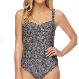 Niptuck Swim Size 6 Navy Nautical Foil Joanne Twist Front One-Piece Swimsuit